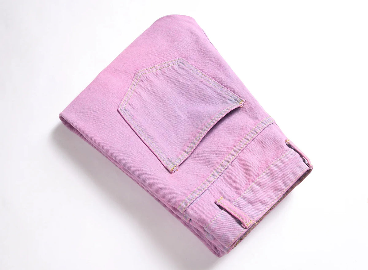Jean Skinny Slim Homme Rose Distressed Vintage Ripped Streetwear | Tours de Taille 28-40