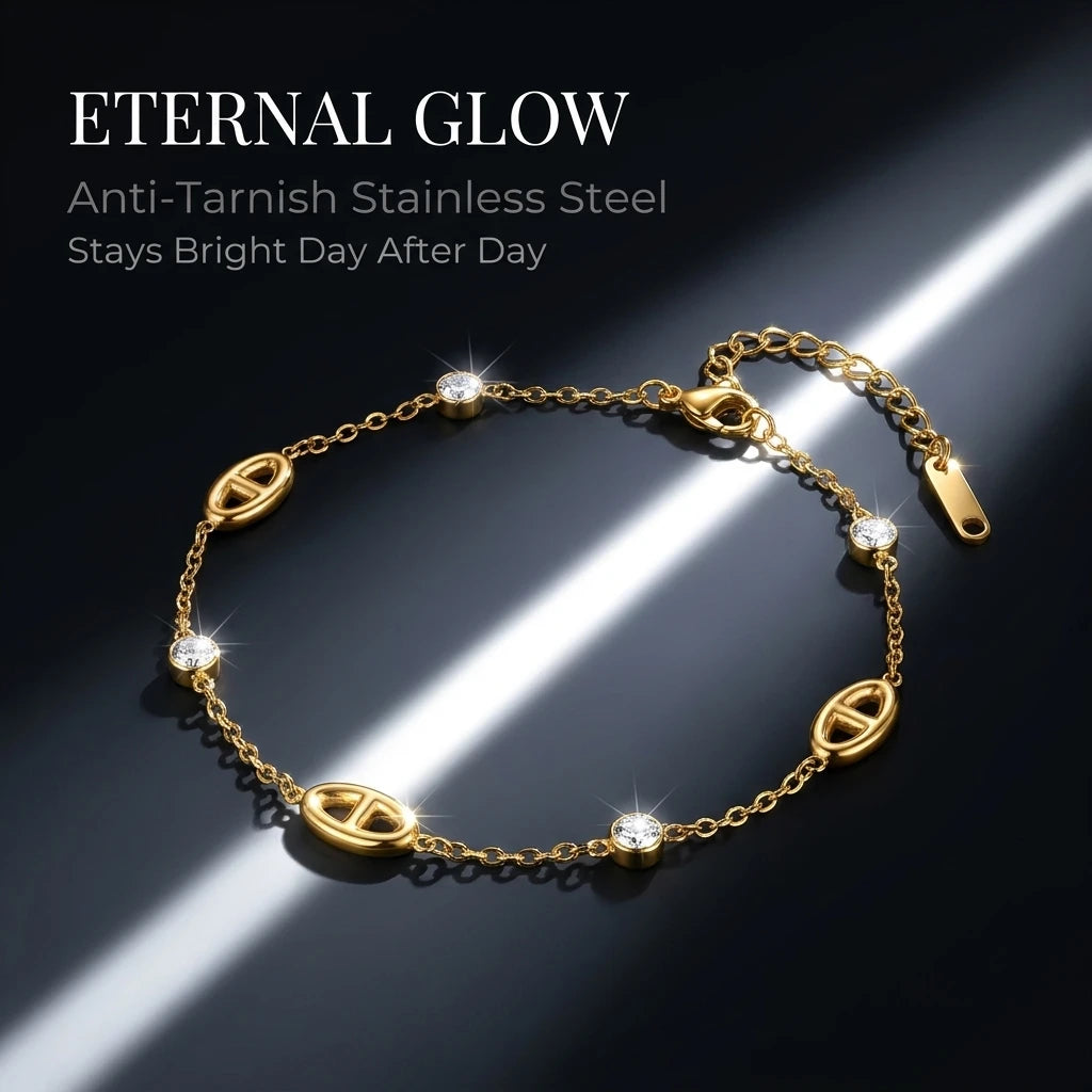 Bracelet Femme Minimaliste Style Français – Acier Inoxydable & Zircon Blanc