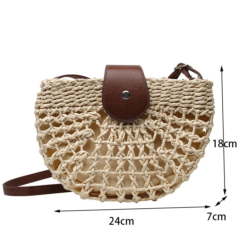 Sac de Plage Femme Yogodlns – Paille Rotin Tressé Fait Main, Forme Demi-Lune, Style Bohème