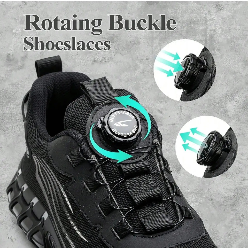 Rotary Button Safety Shoes 37-48 Size for Men, Men Women Steel Toe Cap Sneakers Lace-free Shoes Puncture-proof Anti-smash Boots