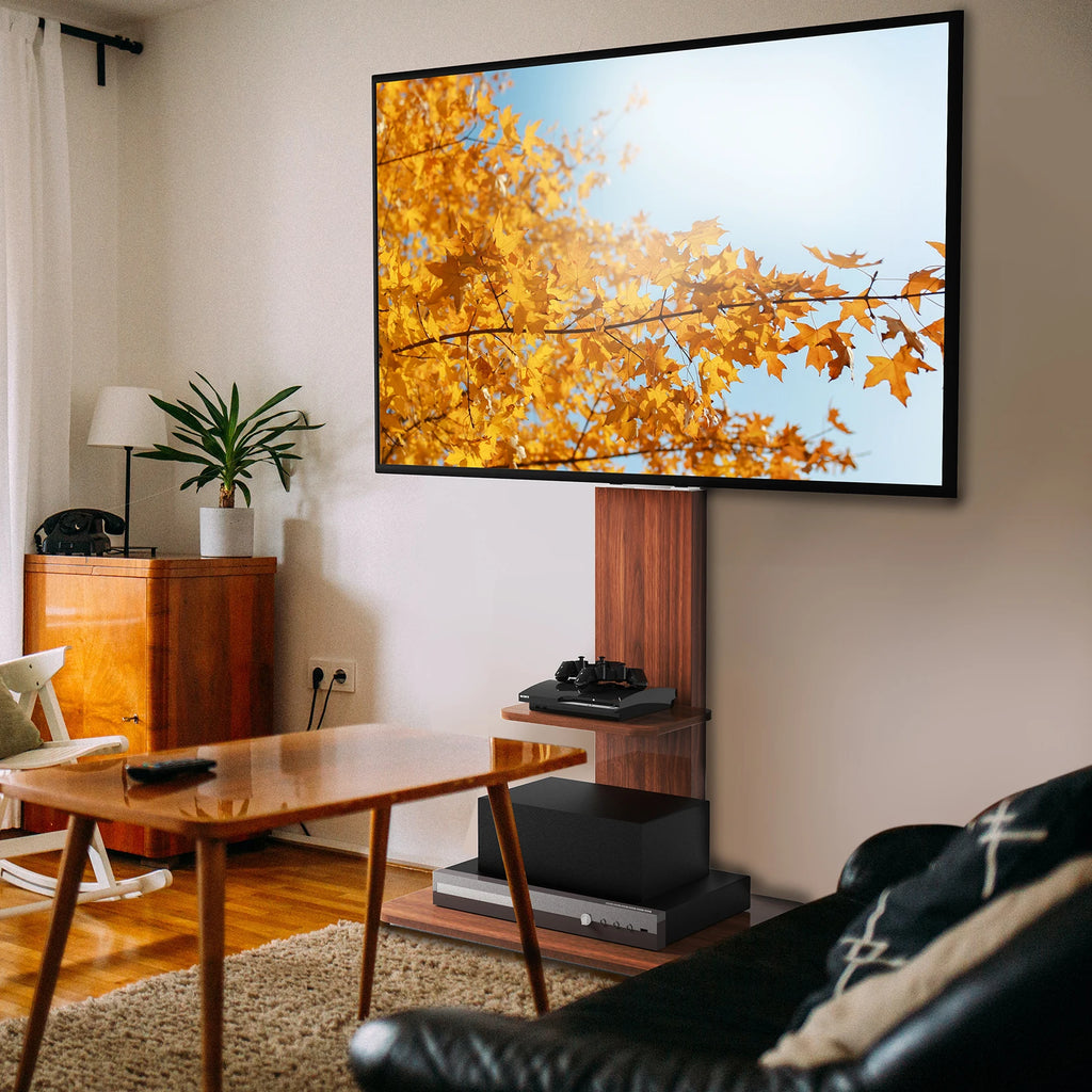 Support TV Sol Universel Unho – Hauteur Réglable | TV 32-65" | VESA 400x600 | Métal + Bois | 40 kg