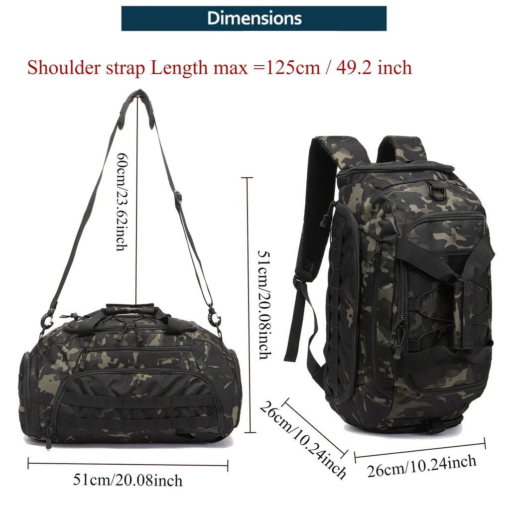 3-in-1 Tactical Gym Backpack with Shoe Compartment Convertible Duffel Sling Bag for Men Women Weekender Overnight Travel Bag