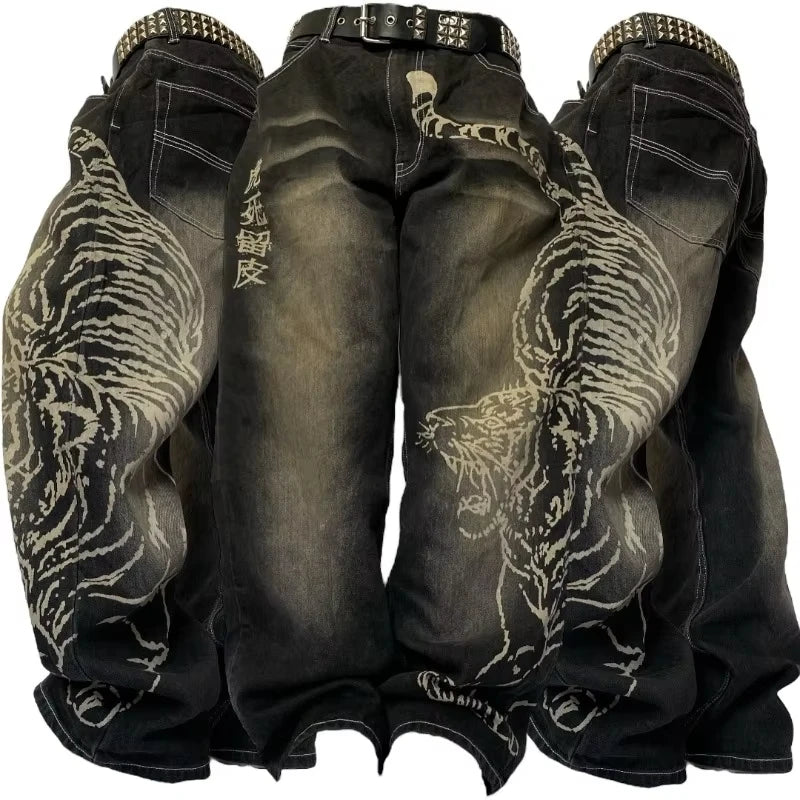Jean Y2K Baggy Homme Imprimé Blue Washed Hip Hop Rock Wide Leg | Multi-Coloris M-XXL