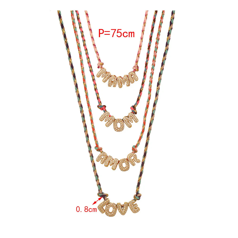 Collier Pendentif Initiale & Lettre – Corde Colorée Ajustable, Cadeau Fête des Mères