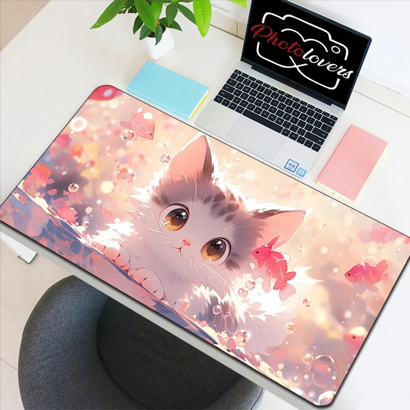 Tapis de Souris XXL Anime – Chat Kawaii, Accessoire Gaming, Bureau & Clavier