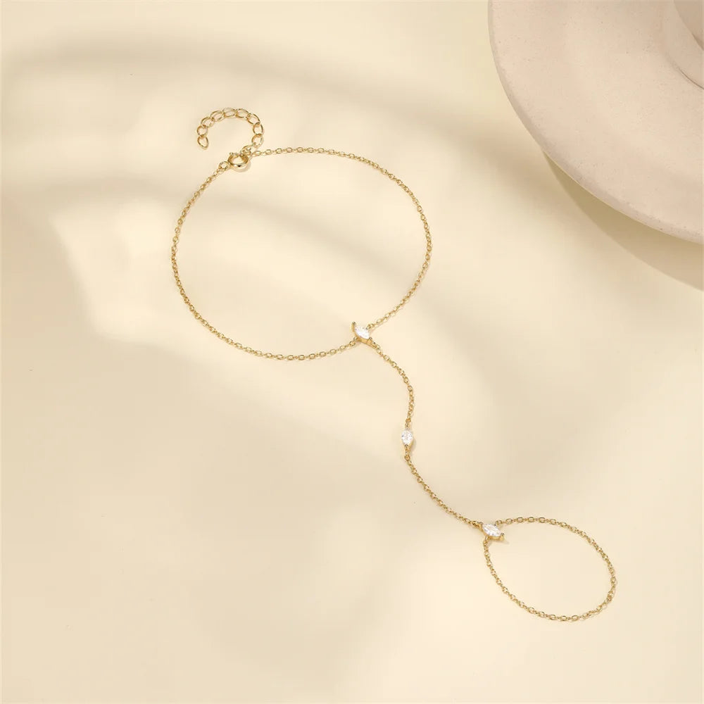 Bracelet Charme Femme en Argent 925 – Zircon Œil de Cheval & Chaîne Anneau | Or & Argent
