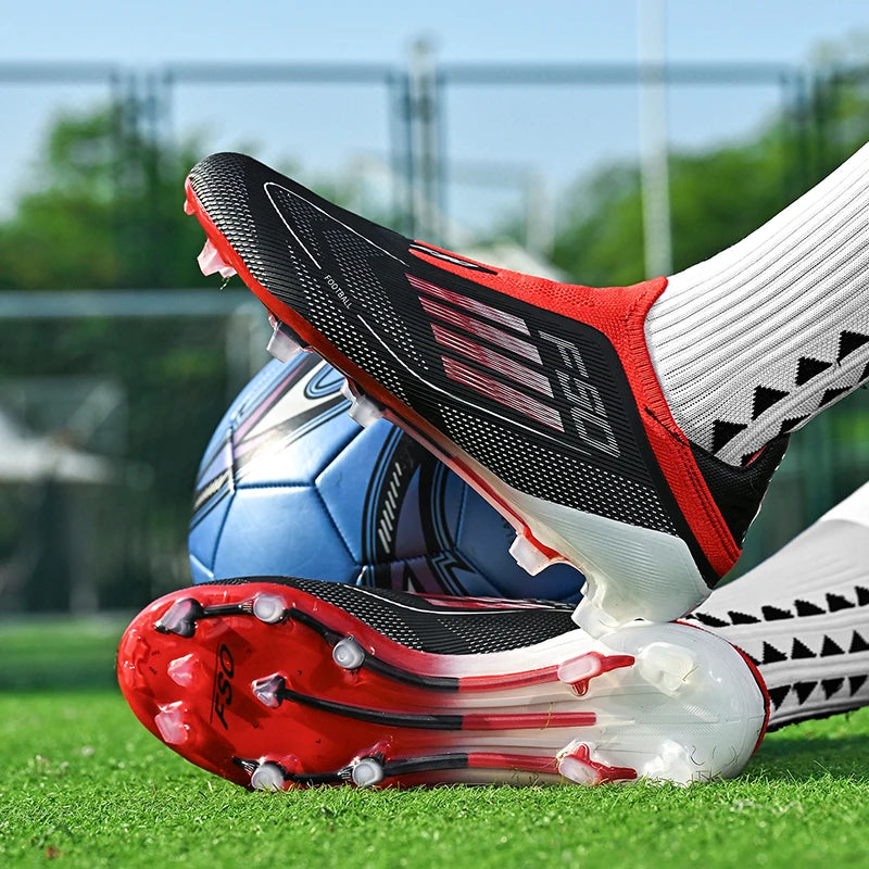 Men's Football Boots Without-lace Youth FG/TF Field Training Studded Fast Soccer Cleats Professional Non Slip Football Shoes