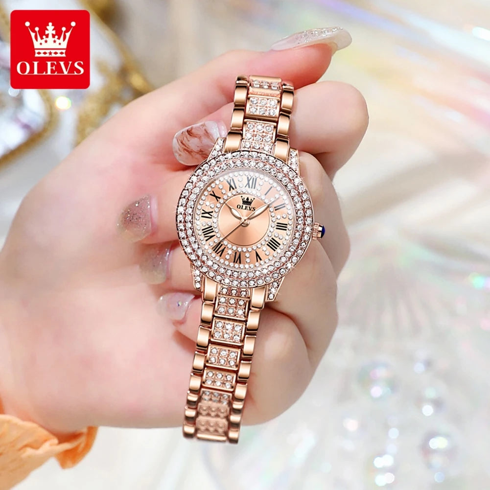 Montre Femme OLEVS 9943 – Cadran Romain Diamant Lumineux Quartz, Style Luxe & Mode