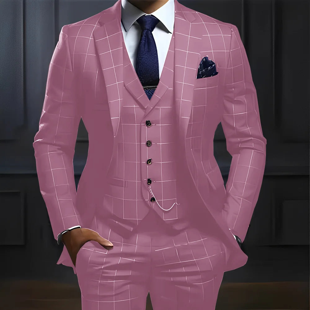 Plaid Men's Suit 3 Piece Suit Formal Business Work Clothes Party Groom Wedding Tuxedo Custom Color XS-5XL Suit Men