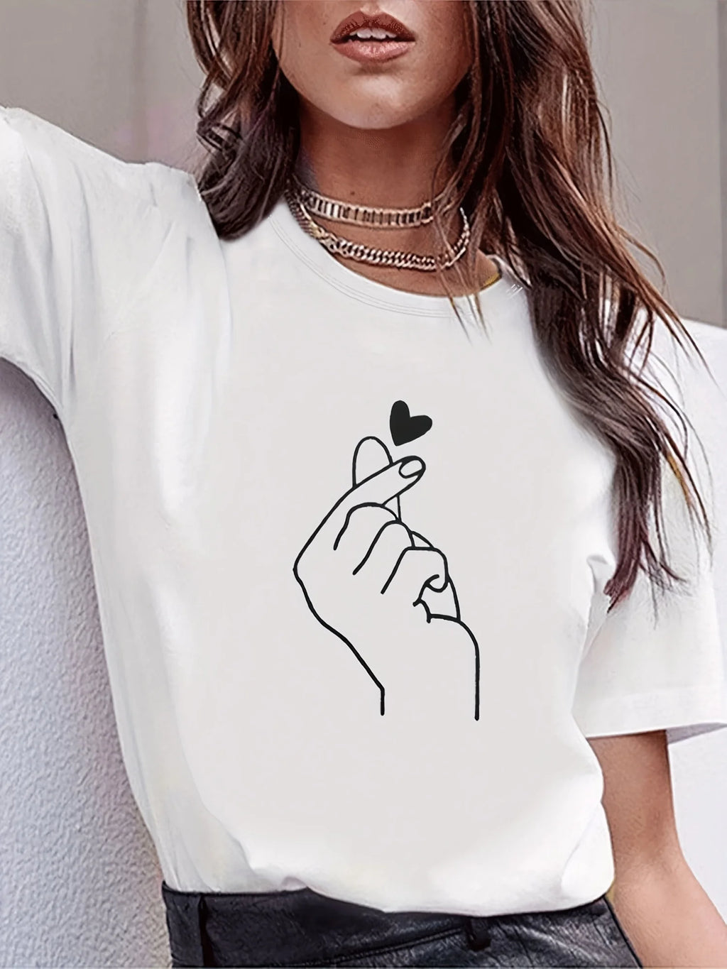 T-Shirt Femme Imprimé Mignon Col Rond Manches Courtes – Style Harajuku Goth