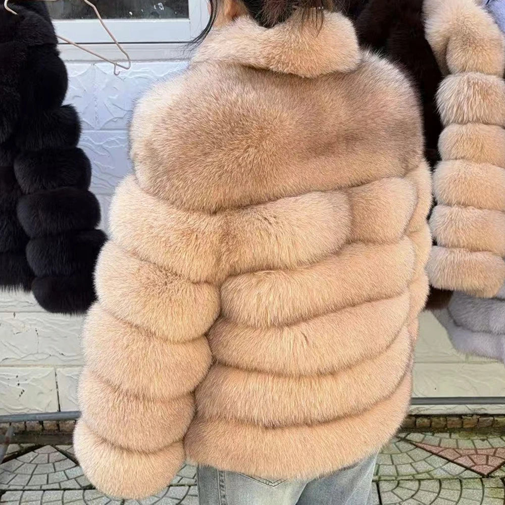 QUEENTINA Winter New Women's Cold Real Fox Fur Coat With Collar Especially Overcoat Leather Female Natural Plus Size 2023 Luxury