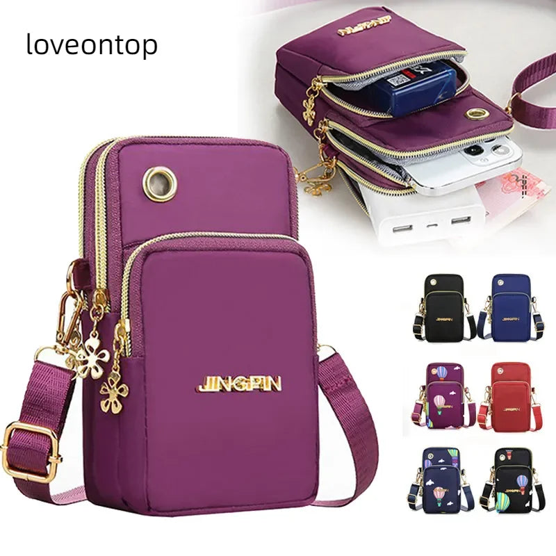 Mobile Phone Crossbody Bags for Women Shoulder Bag Fashion Cell Phone Pouch With Headphone Plug 3 Layer Wallet
