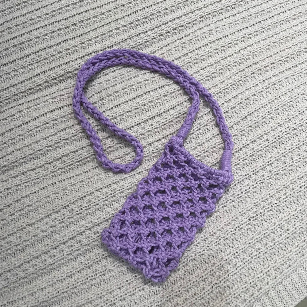 Fashion Portable Crossbody Phone Bag Hollow-out Woven Solid Color Shoulder Bags Crochet Lightweight Phone Purse Gifts