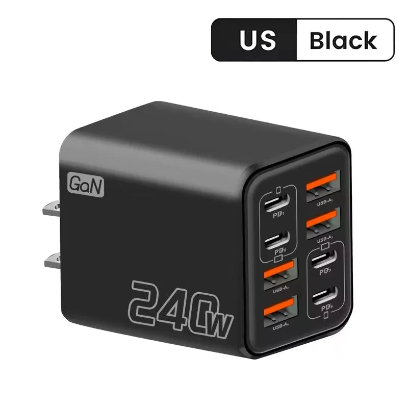 Chargeur GaN 240W 8-en-1 USB-C Charge Rapide - iPhone Samsung Xiaomi
