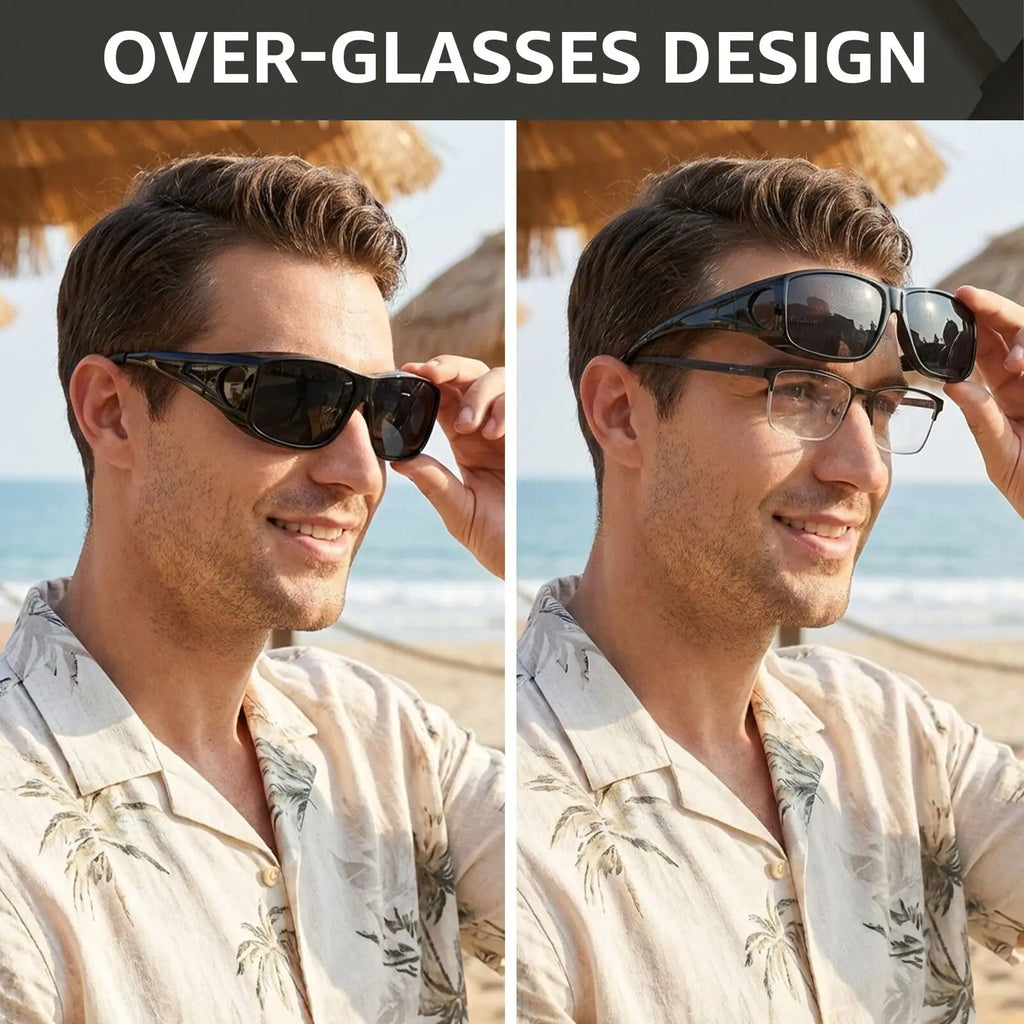 Lunettes de Soleil Polarisées Sur-Lunettes Unisexe – Anti-Reflets, UV400, Monture Titane