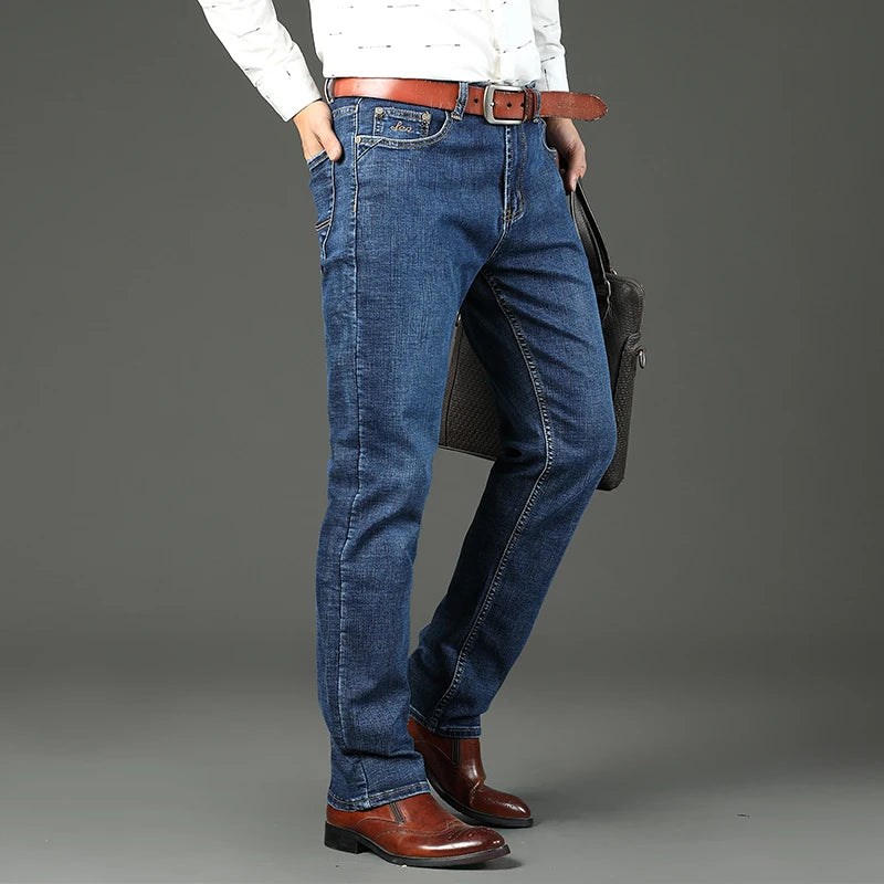 Jean Business Casual Homme Taille Haute Lavé – Coupe Slim Droite Toutes Saisons