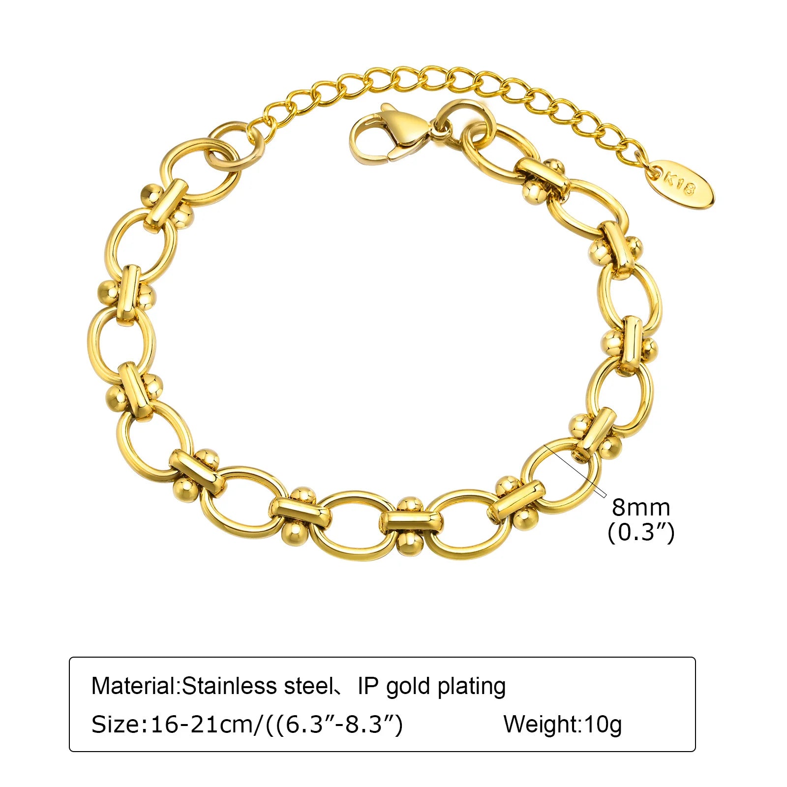 Bracelet Chaîne Acier Inoxydable Plaqué Or – Femme