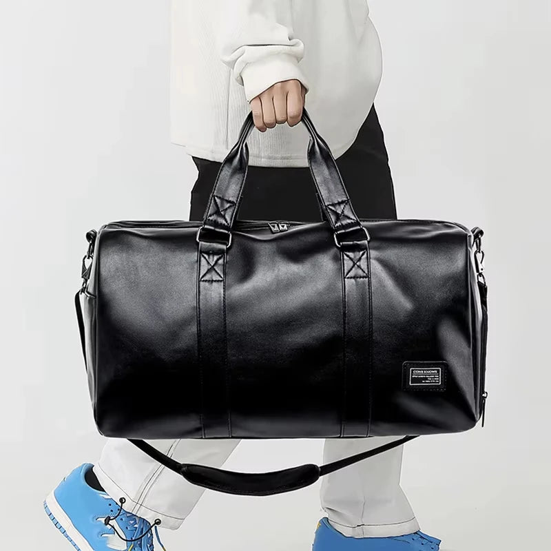 PU Fitness Gym Bag Handbag Men Leisure Sports Shoulder Crossbody Large Swimming with Shoe Pocket Dry Wet Travel Workout Duffel