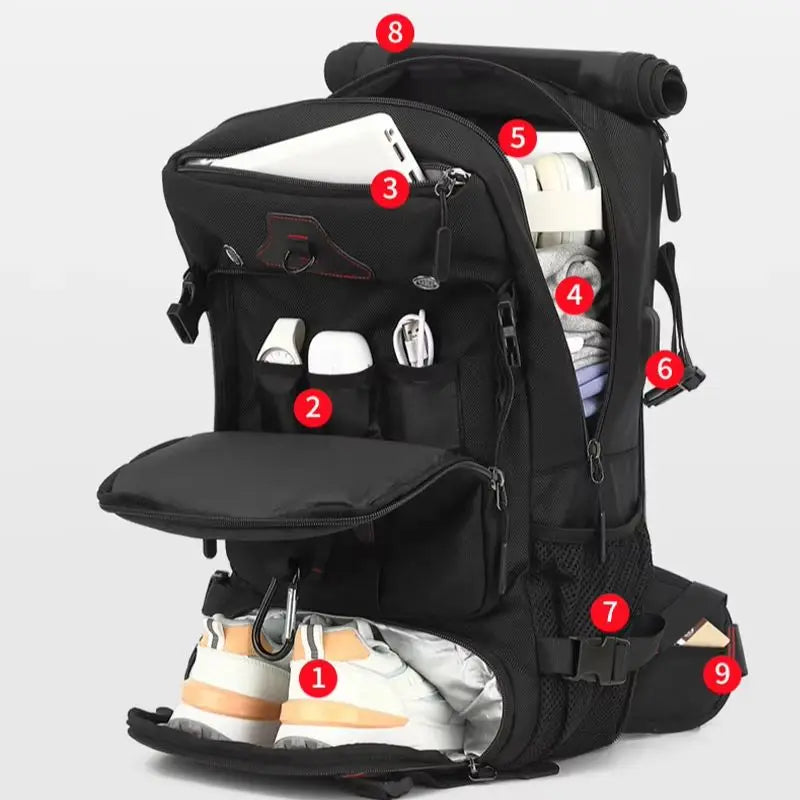 Travel Hiking Backpack 80L Large Capacity Multiple Storage Spaces Anti Theft Backpack with Dry Wet Separation Backpack for Men