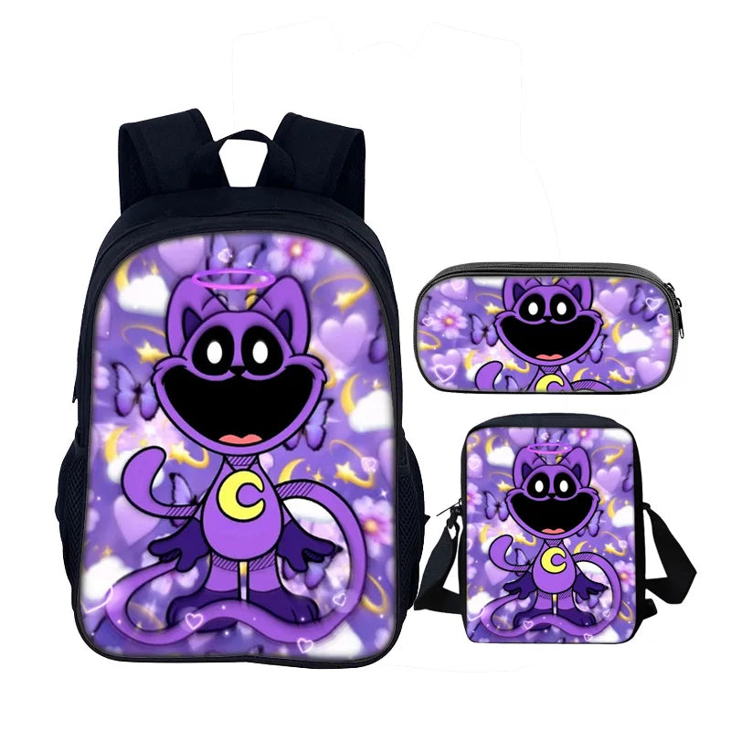 3pcs Set Smiling Critters School Bag 40cm/15.7inch Backpack Shoulder Bag Pencil Case Computer Book Bags for Boys Girls Best Gift
