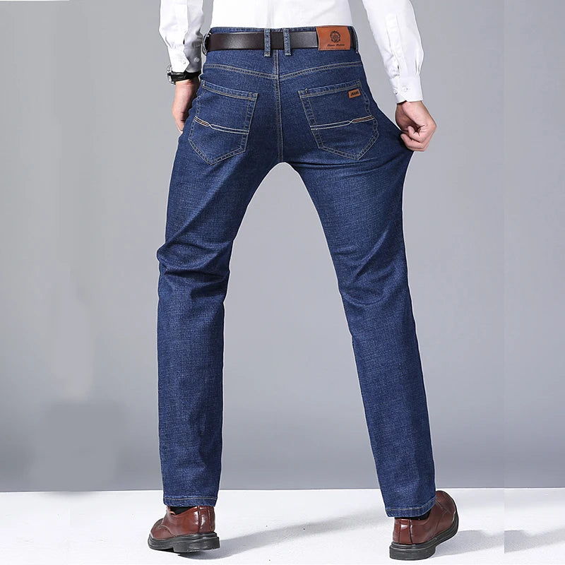 Jean Droit Stretch Homme Business Casual Denim Léger Bleu & Noir | Tours de Taille 28-40