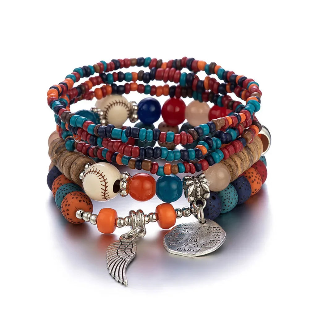 Set Bracelets Femme Bohème Arbre de Vie – Perles Bois & Glands