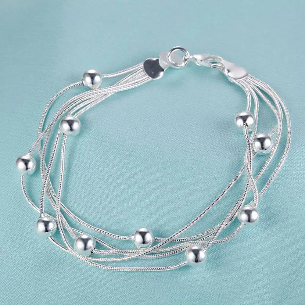 Bracelet Charm en Argent Sterling 925 – Chaîne Perlée Romantique pour Femme
