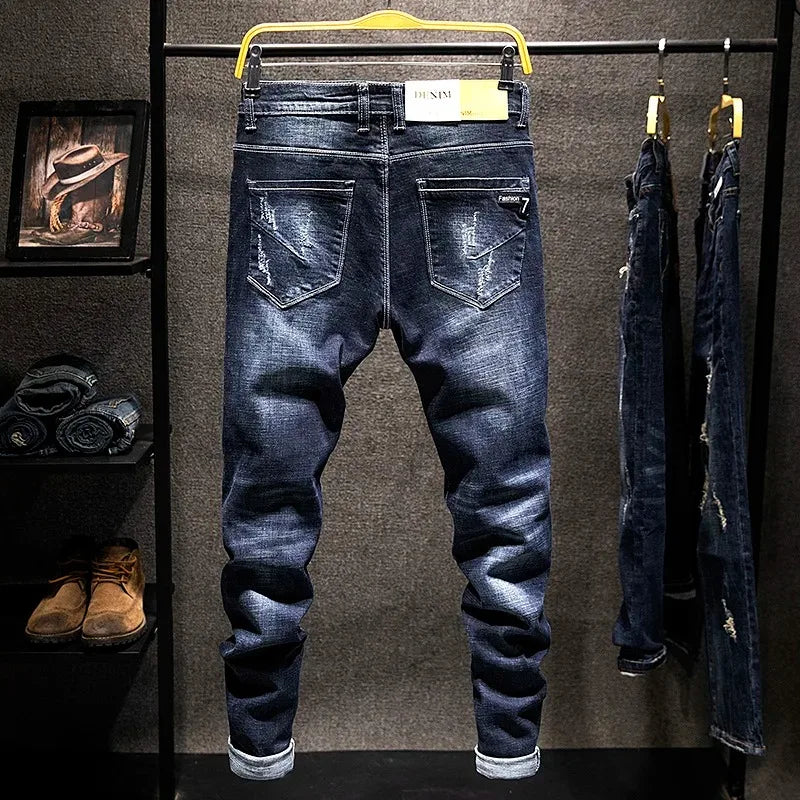 Jean Slim Straight Élastique Homme Ripped Délavé American Korean Style 9 Coloris Tailles 28-38