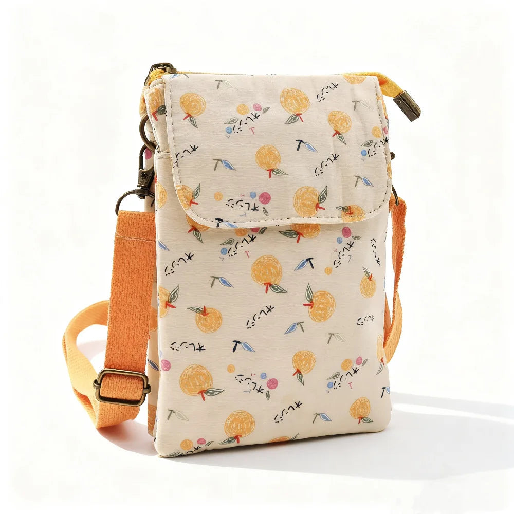 Versatile Print New Oil Painting Series 5-Layer Crossbody Phone Bag Rustic Fabric Women's Handbag Lightweight and Easy-to-Match