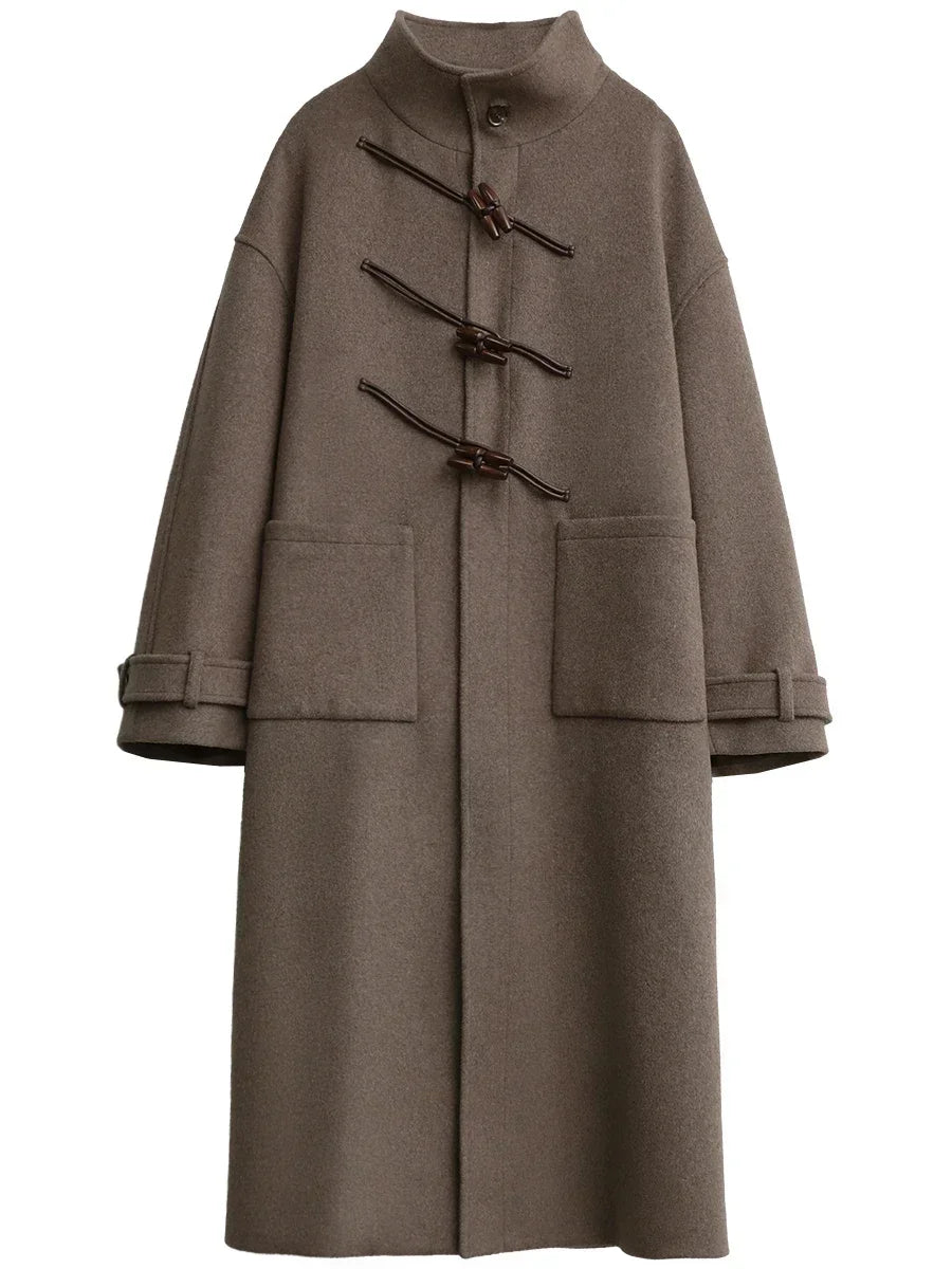 Damen-Wollmantel CHIC VEN – Stehkragen, Knebelknöpfe, lockerer Schnitt