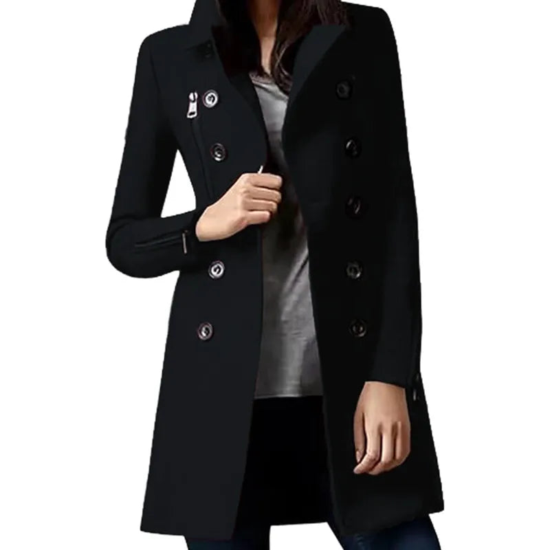 RVHSWDS – Trench-Coat Long Femme Double Boutonnage Doué de Doublure, Col Revers, Style Streetwear Hiver