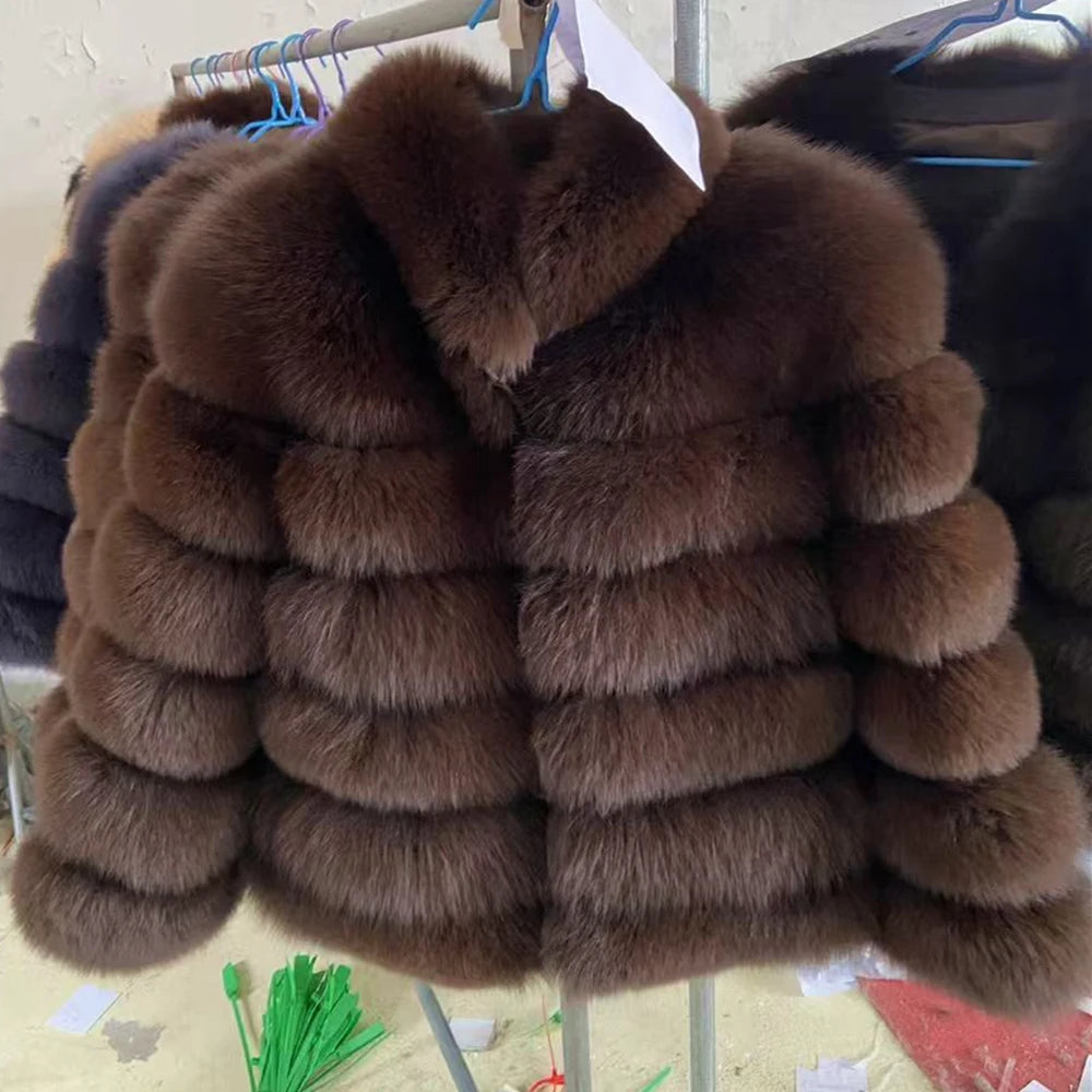 QUEENTINA Winter New Women's Cold Real Fox Fur Coat With Collar Especially Overcoat Leather Female Natural Plus Size 2023 Luxury