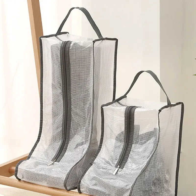 Winter Shoes Dust Cover Mesh Transparent Shoe and Boot Storage Bag with Zipper Portable Travel Dust Organizer Protector Bag