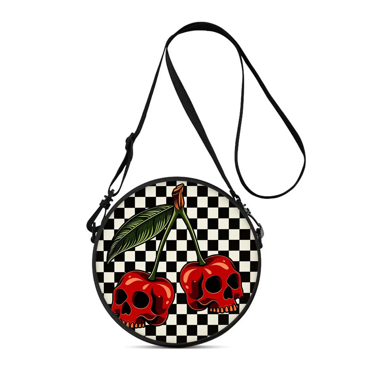 Watermelon Cherry Round Shoulder Bag Fruit Messenger Bag Daily Adjustable Strap Crossbody Bag for Woman Best Gifts 2D Flat
