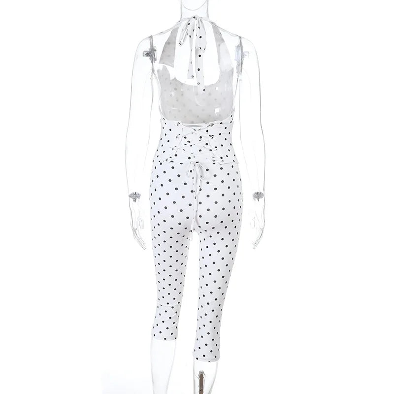 Combinaison Femme À Pois – Dos Nu, Col V, Corset Bandage Bodycon