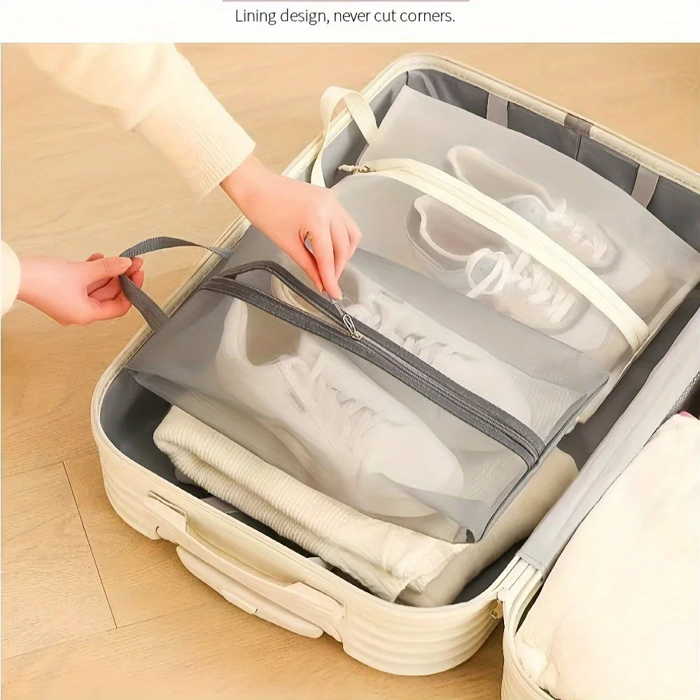 1pc Large Capacity Foldable Breathable Mesh Shoe Bag Transparent Visible Portable Handheld Dustproof Bag for Travel Gym Beach