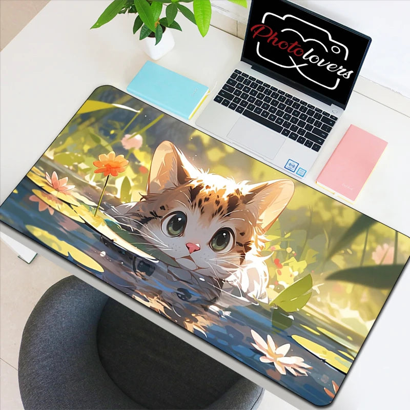 Tapis de Souris XXL Anime – Chat Kawaii, Accessoire Gaming, Bureau & Clavier