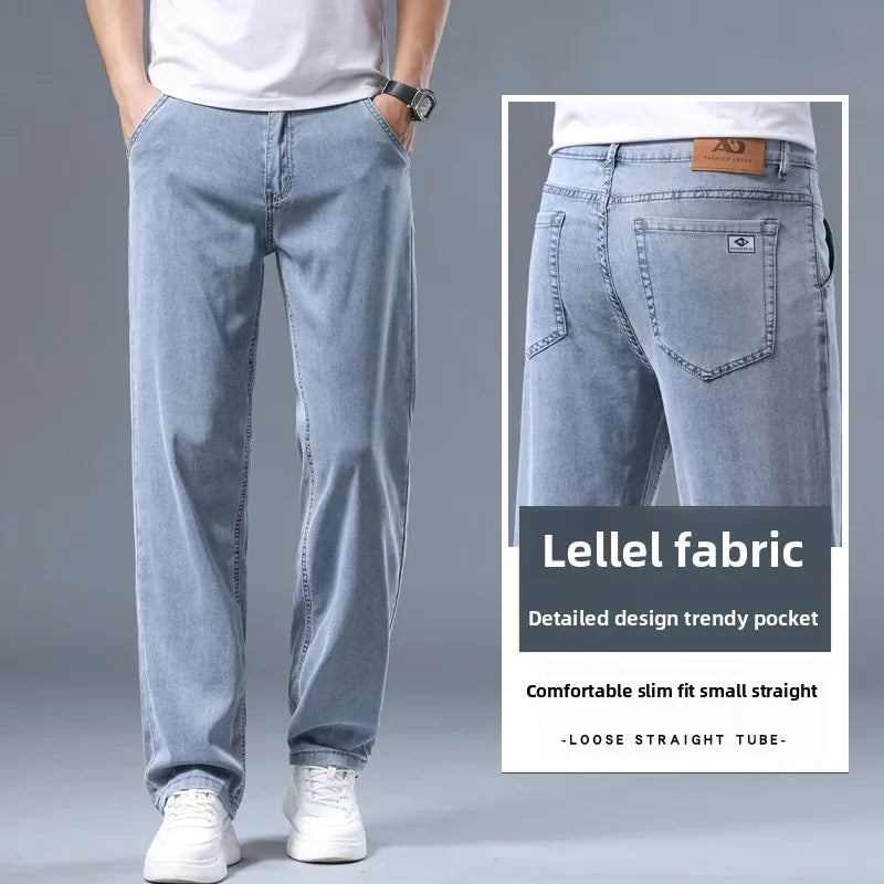 Jean Large Wide-Leg Homme Été – Tissu Ice Silk Léger & Respirant | Bleu Ciel