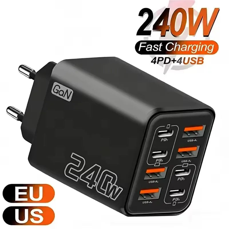 Chargeur GaN 240W 8-en-1 USB-C Charge Rapide - iPhone Samsung Xiaomi