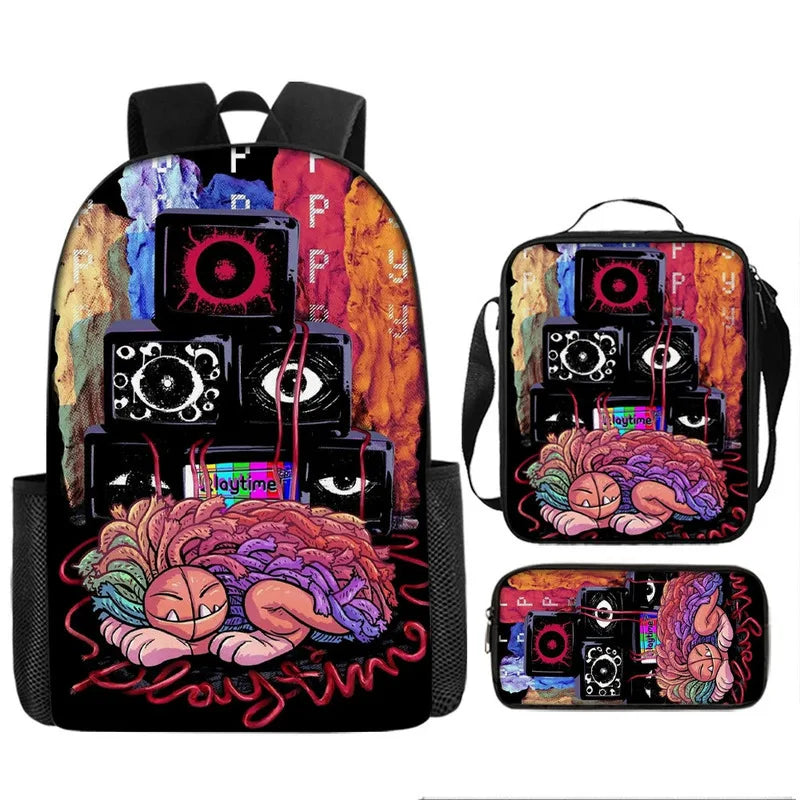 3-piece Set Nightmare Backpack Doey Doughman School Backpack For Students Horror Pianosaurus Bookbag Penbag Yarnaby Shoulderbag