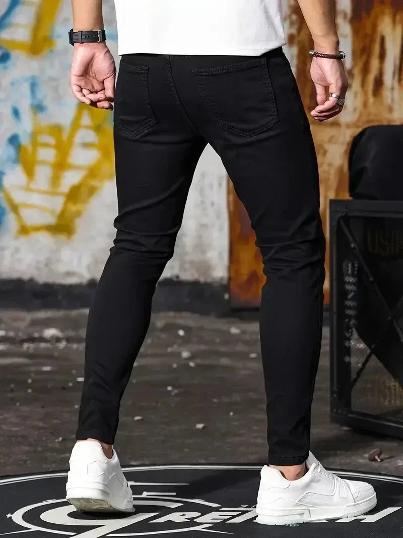Men's Skinny Stretch Jeans 3 Colors Harajuku Hip-Hop Street Luxe Style Sizes 28-38
