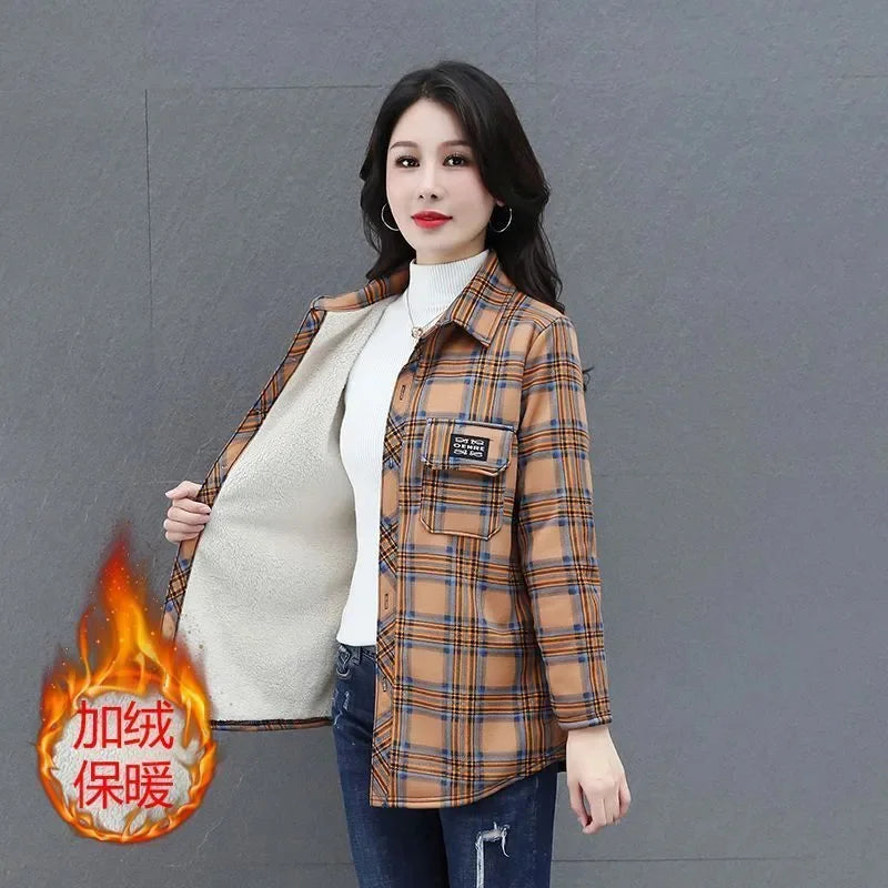 Chemise en Velours à Carreaux Femme – Coupe Slim, Manches Longues, Automne Hiver 2026