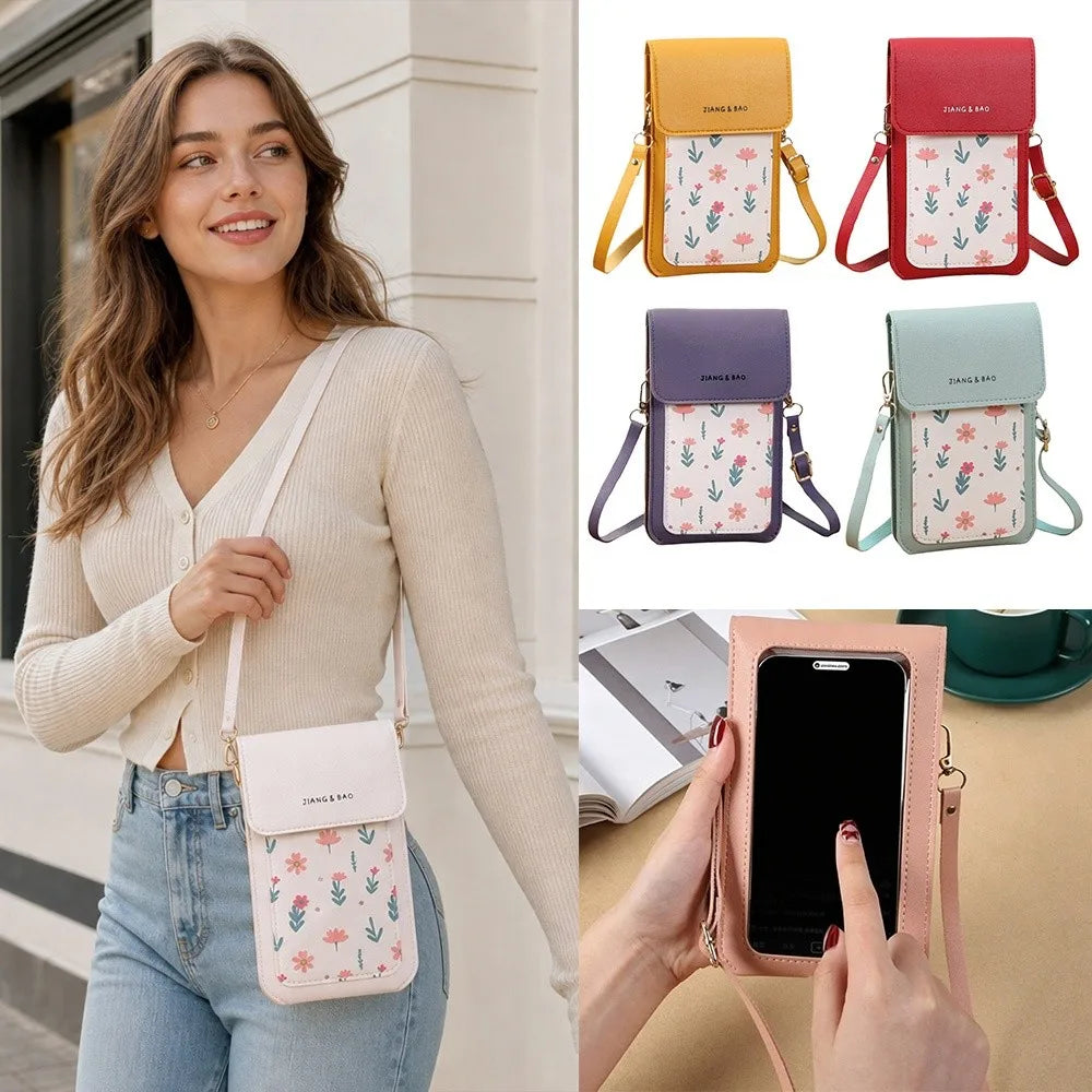 PU Leather Touch Screen Phone Bag Zipper Flap Wallet Crossbody Bags Large Capacity Multifunctional Shoulder Bag For Women