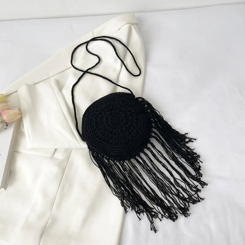 Handmade Cotton Woven Knitted Tassel Crossbody Bag Vintage Shoulder Messenger Bag Female Fashion Beach Summer Handbags 2023 bag