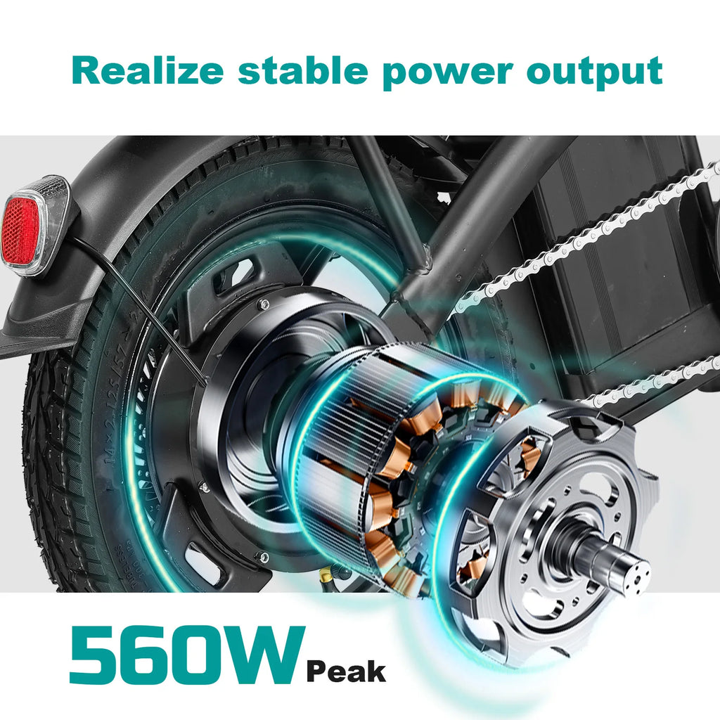 Adult Electric Bike,560W Motor,20MPH,48V Removable Battery,14inch Folding Electric Bike,Maximum 32 Miles,1Year Warranty Ebike