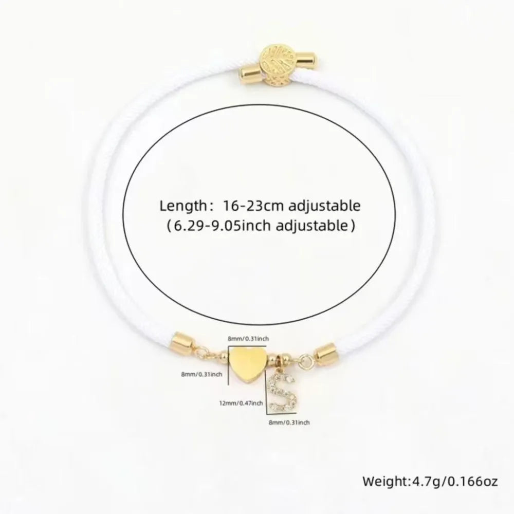Bracelet Charm Cœur Initiale Lettre A-Z pour Femme – Chaîne Corde Classique, Bijou