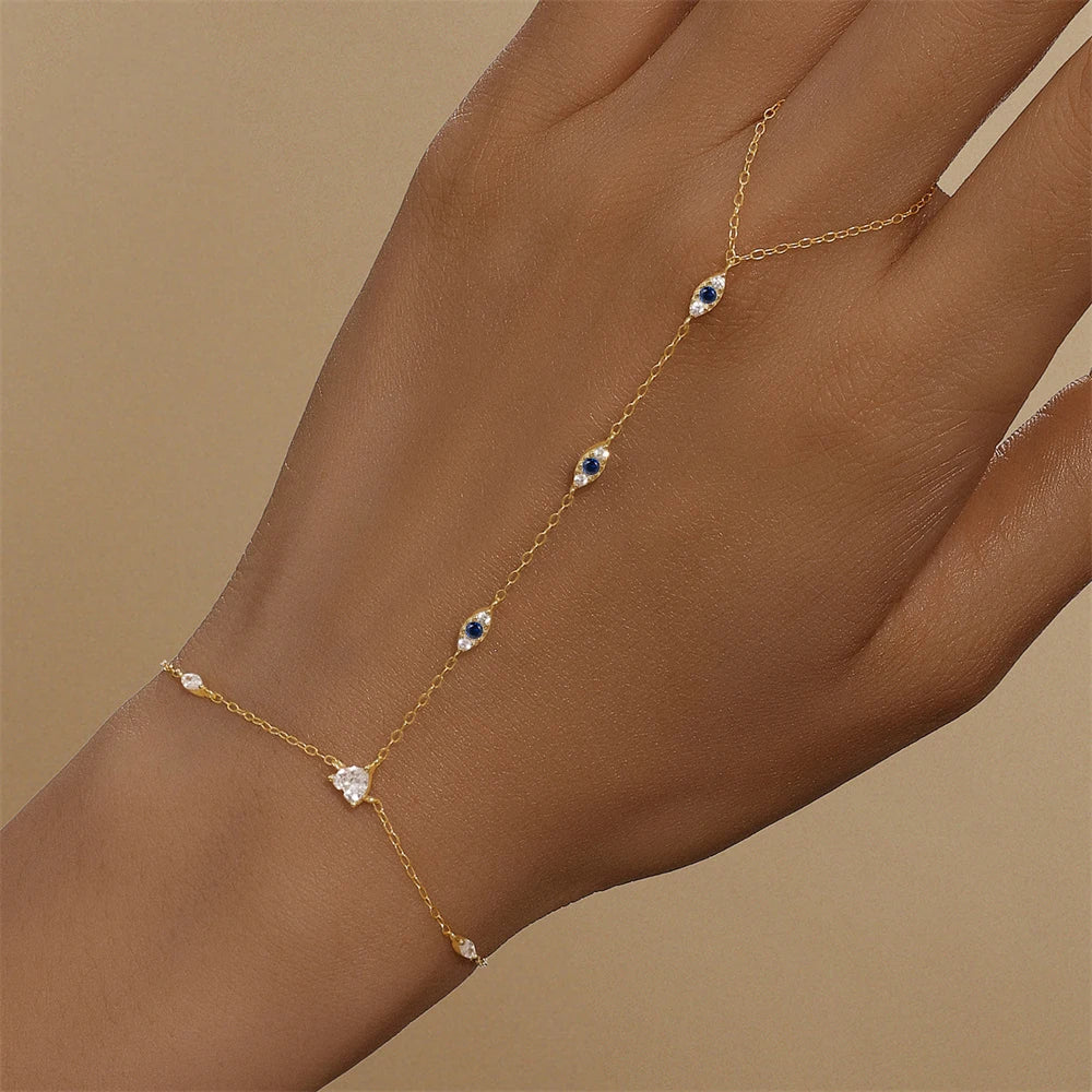 Bracelet Charme Femme en Argent 925 – Zircon Œil de Cheval & Chaîne Anneau | Or & Argent