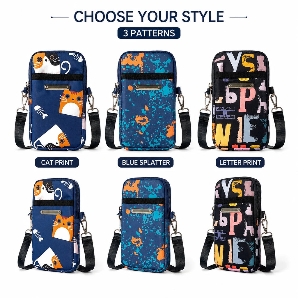 Mini Sac Bandoulière Téléphone Femme – Imprimé Chat & Motifs