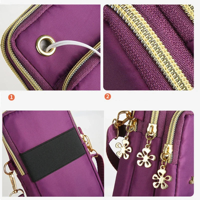 Mobile Phone Crossbody Bags for Women Shoulder Bag Fashion Cell Phone Pouch With Headphone Plug 3 Layer Wallet
