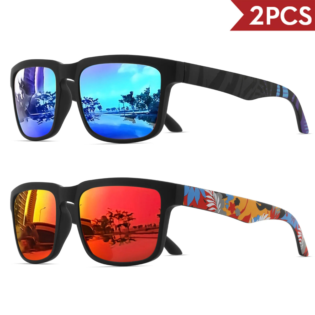 Lot de 2 Lunettes de Soleil Sport Carrées VEGUEROS – UV400 Mixte